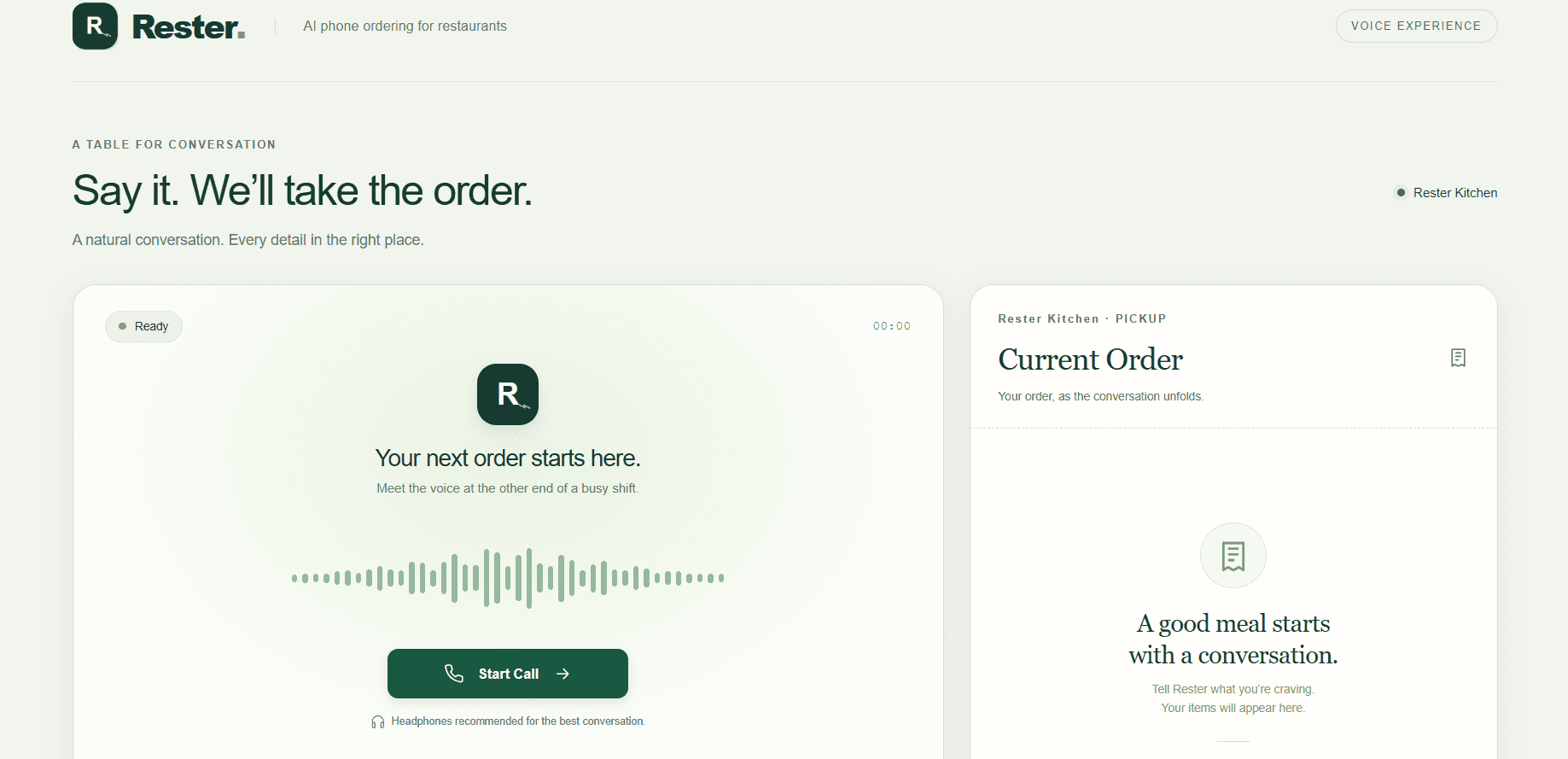 Rester - A real-time AI phone ordering and voice assistant for restaurants, handling peak-hour calls with a fluid, human-like conversation instead of a rigid phone tree.